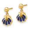 14k Madi K Polished Blue Enameled Shell Dangle Childrens Post Earrings
