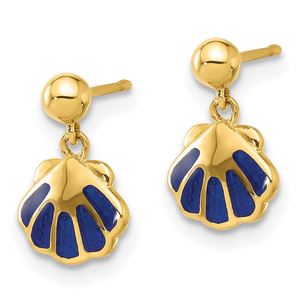 14k Madi K Polished Blue Enameled Shell Dangle Childrens Post Earrings