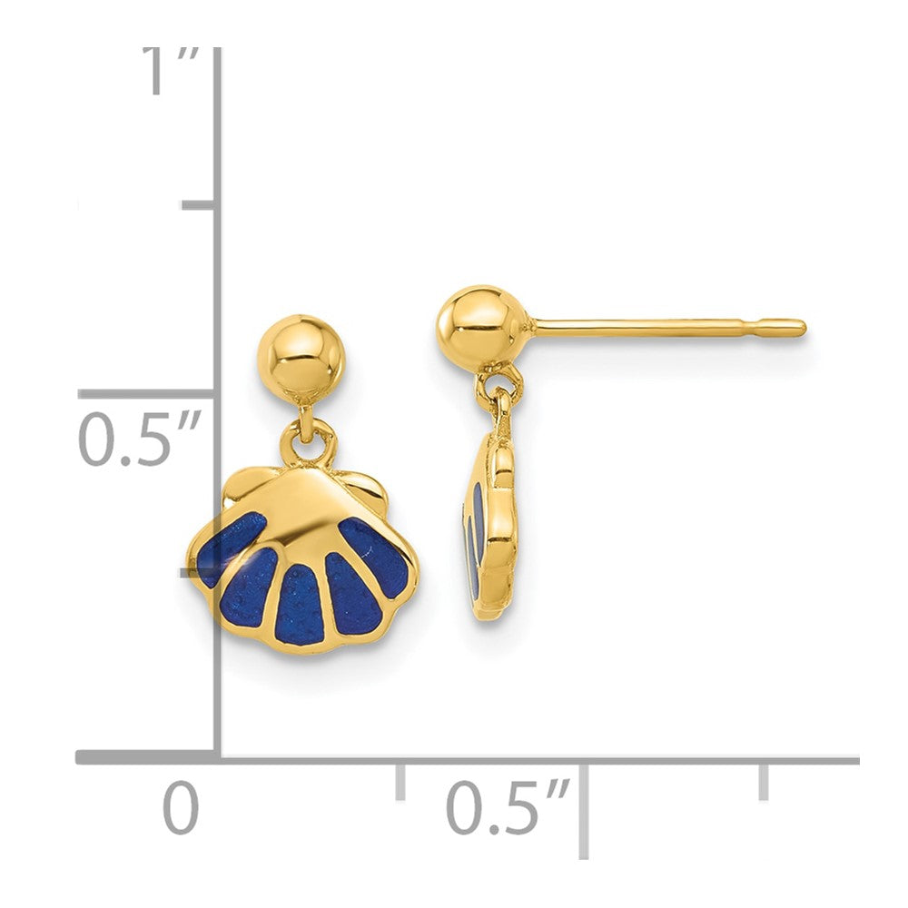 14k Madi K Polished Blue Enameled Shell Dangle Childrens Post Earrings