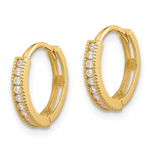 14k Madi K Polished CZ 2x12mm Hinged Hoop Earrings