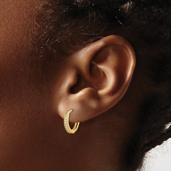 14k Madi K Polished CZ 2x12mm Hinged Hoop Earrings