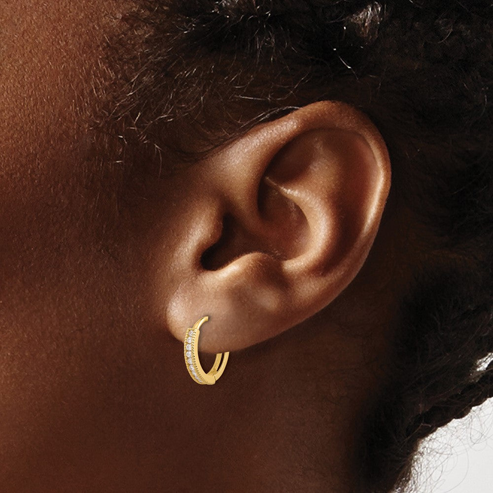 14k Madi K Polished CZ 2x12mm Hinged Hoop Earrings