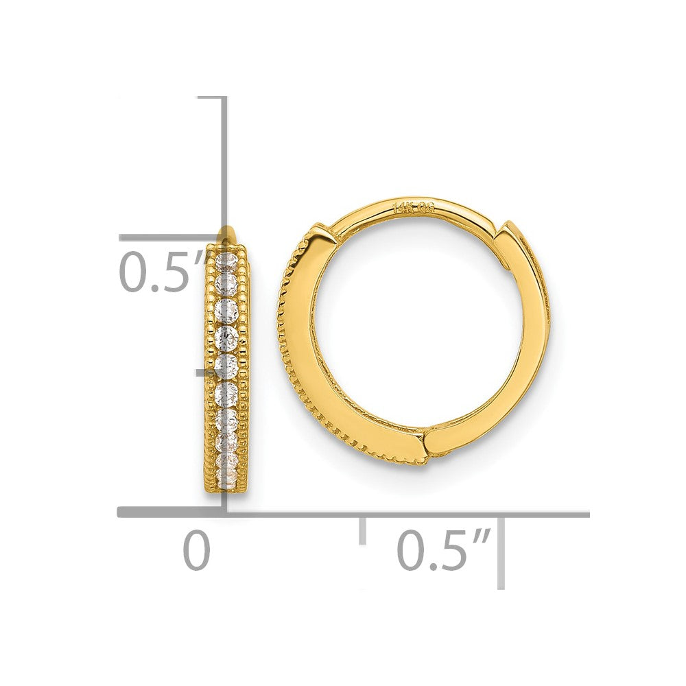 14k Madi K Polished CZ 2x12mm Hinged Hoop Earrings
