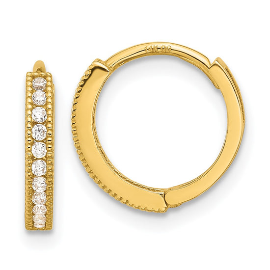 14k Madi K Polished CZ 2x12mm Hinged Hoop Earrings