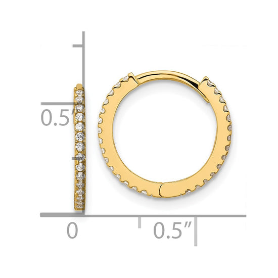14k Madi K Polished CZ 1.25x15mm Hinged Hoop Earrings