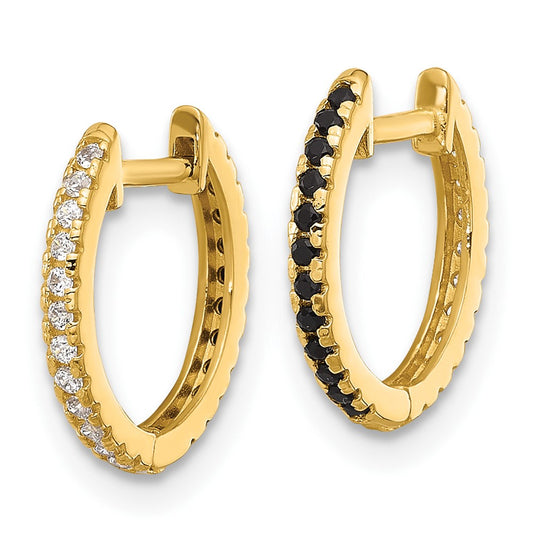 14k Madi K Black and White CZ 1x12mm Reversible Hinged Hoop Earrings