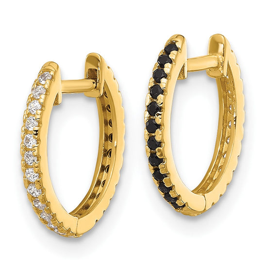 14k Madi K Black and White CZ 1x12mm Reversible Hinged Hoop Earrings