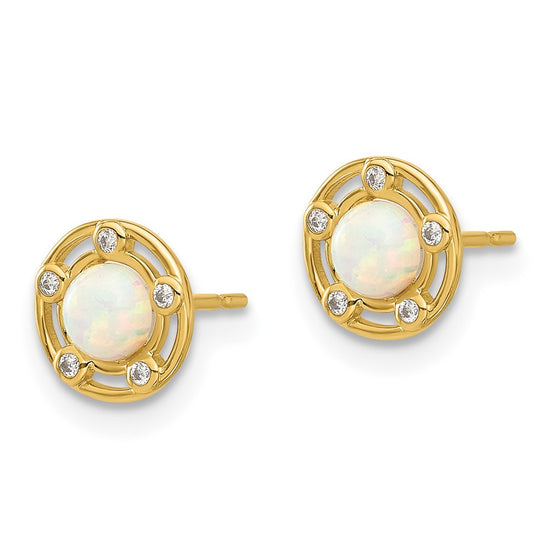 14k Madi K Polished Lab Created Opal and CZ Post Earrings