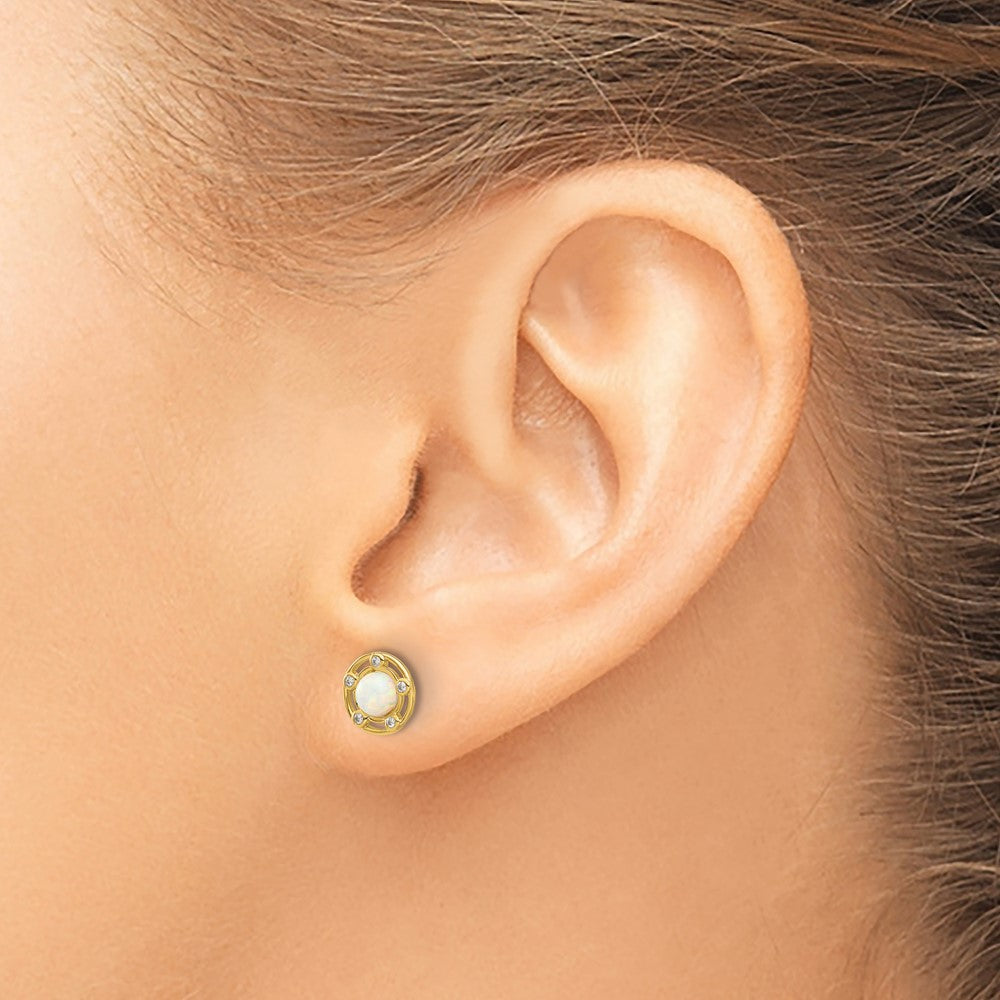 14k Madi K Polished Lab Created Opal and CZ Post Earrings