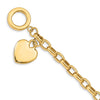 14k Engravable 26x18mm Solid Dangle Heart Charm and Hollow Chain 7.5 inch Toggle Bracelet