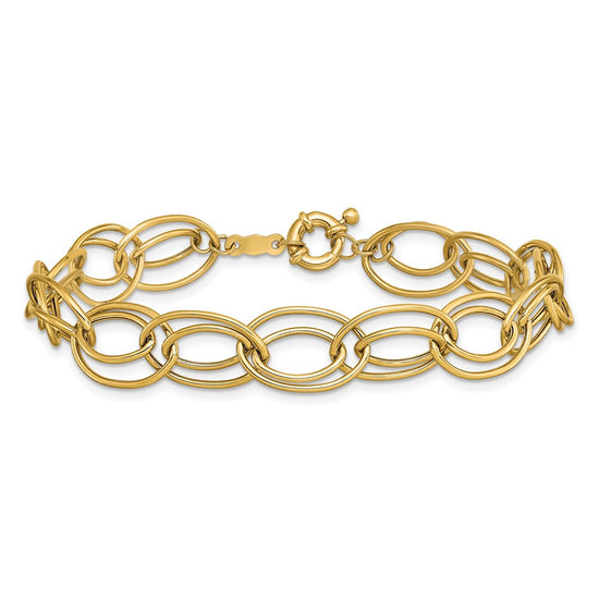 14K Polished 11mm Fancy Double Oval Link 7.5 inch Bracelet