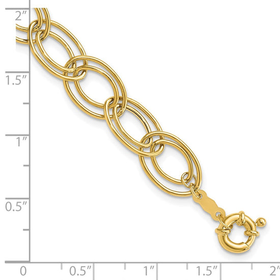 14K Polished 11mm Fancy Double Oval Link 7.5 inch Bracelet
