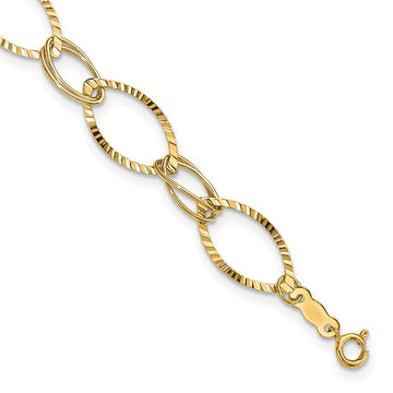 14K Polished and Textured Fancy Oval Link 7.25 inch Bracelet