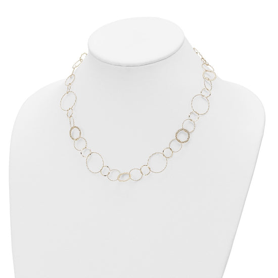 14K Polished Diamond-cut and Textured Circles 18 inch Necklace