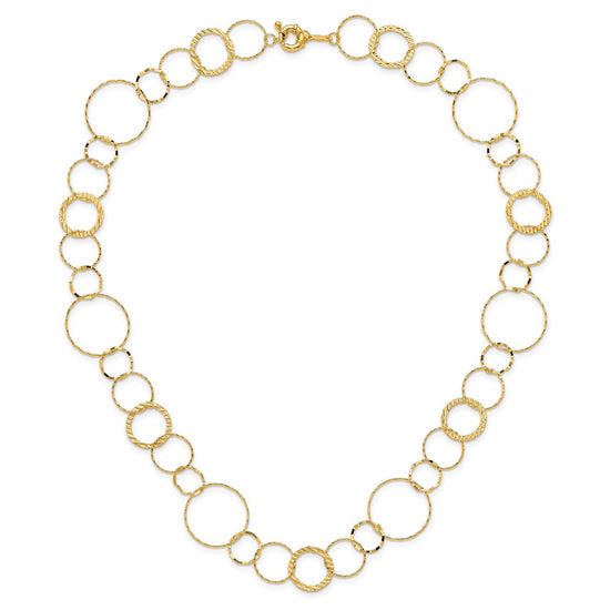14K Polished Diamond-cut and Textured Circles 24 inch Necklace