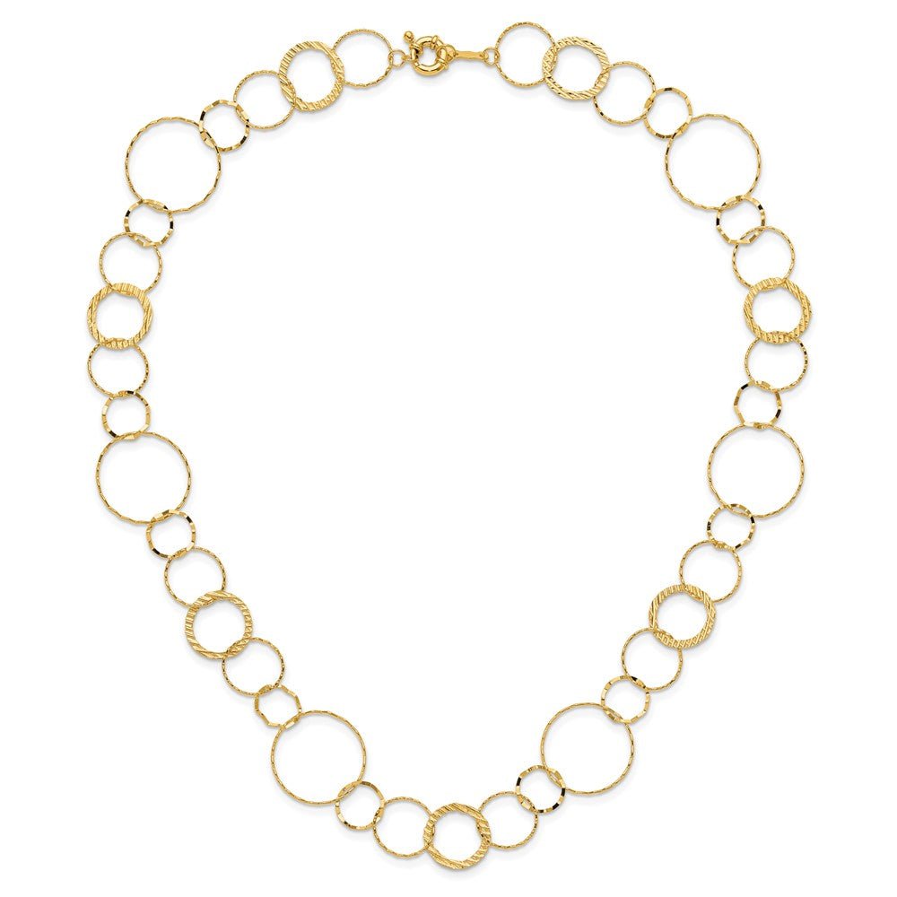 14K Polished Diamond-cut and Textured Circles 24 inch Necklace