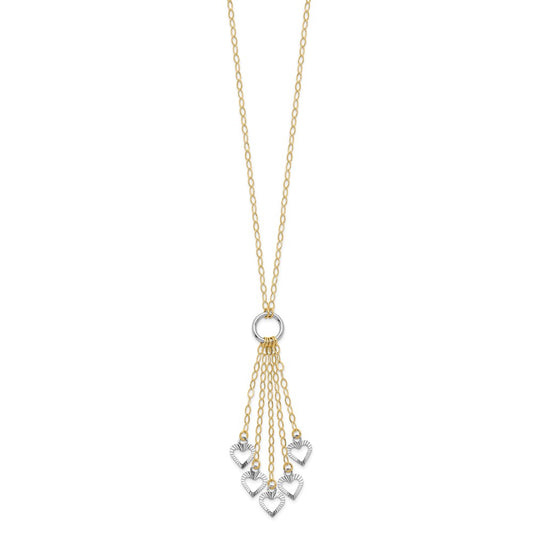 14K Two-Tone Heart Drop 16 inch Necklace Plus 2 inch Extender