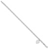 14k White Gold Engravable 14x10mm Solid Dangle Heart Charm and Hollow Chain 7.5 inch Bracelet