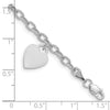 14k White Gold Engravable 14x10mm Solid Dangle Heart Charm and Hollow Chain 7.5 inch Bracelet