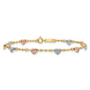 14k Tri-color Puffed Heart 6 inch Childs Bracelet