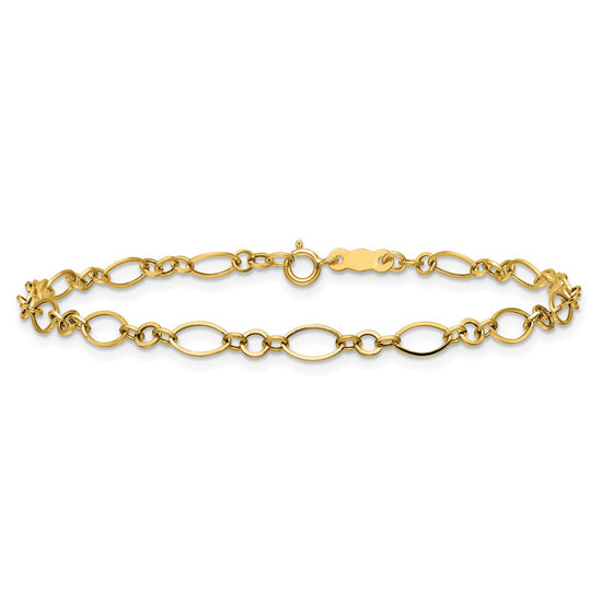 14k Polished 3mm Fancy Oval and Round Link 7.25 inch Bracelet