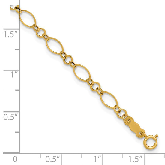 14k Polished 3mm Fancy Oval and Round Link 7.25 inch Bracelet