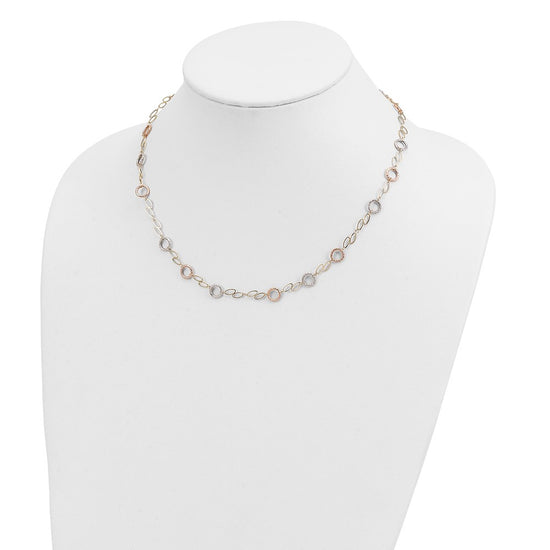 14k Tri-color Polished and Textured Round Circles and Ovals 18 inch Necklace