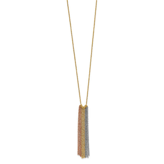 14k Tri-color Dangle Chain 16 inch Necklace Plus 2 inch Extender