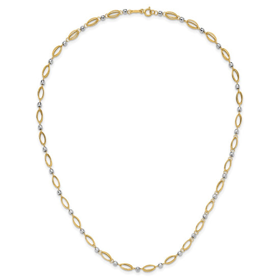 14K Two-Tone Fancy Oval Link and Mirror Bead 18 inch Necklace