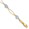 14k Two-tone Diamond-cut Puffed Heart and Flat Oval Link 7.25 inch Bracelet