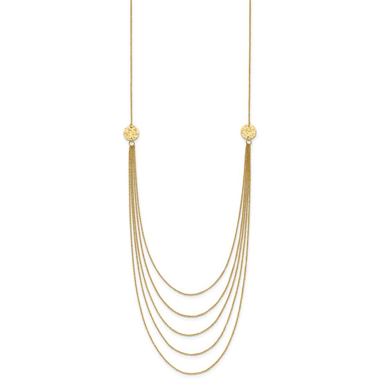 14K 5-Layer Ropa Chain Bib with Textured Side Circles 18 inch Necklace