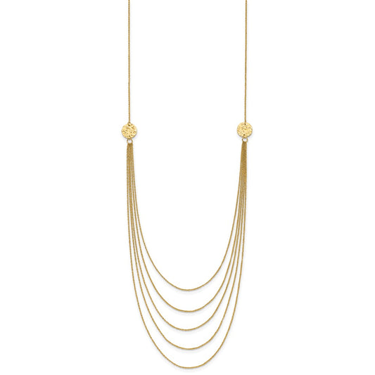 14K 5-Layer Ropa Chain Bib with Textured Side Circles 18 inch Necklace