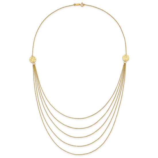 14K 5-Layer Ropa Chain Bib with Textured Side Circles 18 inch Necklace