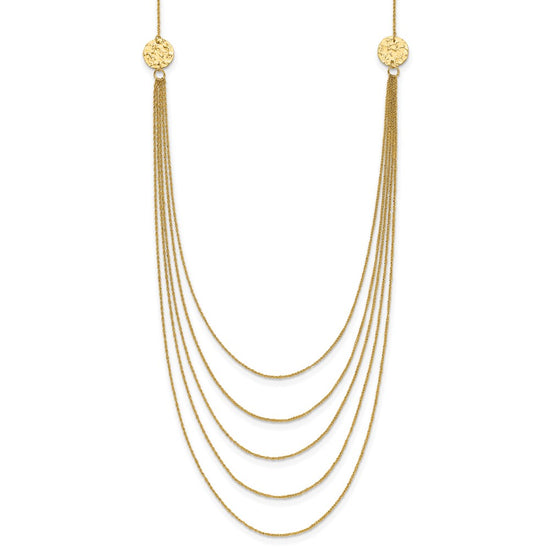 14K 5-Layer Ropa Chain Bib with Textured Side Circles 18 inch Necklace