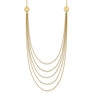 14K 5-Layer Ropa Chain Bib with Textured Side Circles 18 inch Necklace