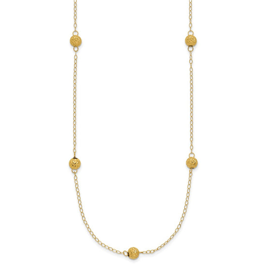 14k Polished Textured Beads 7-Station 18 inch Necklace