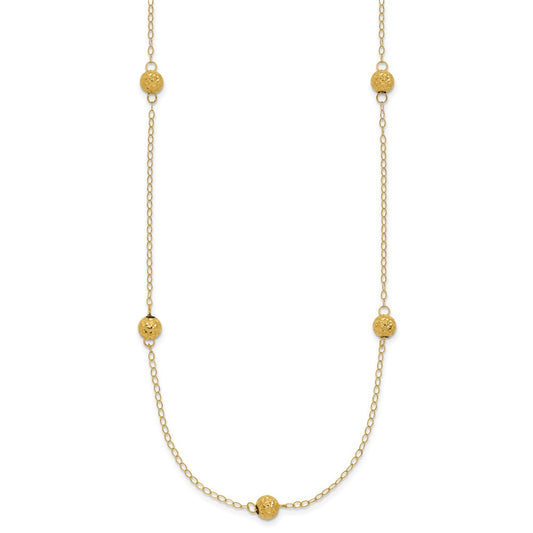 14k Polished Textured Beads 7-Station 18 inch Necklace