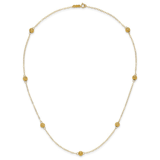 14k Polished Textured Beads 7-Station 18 inch Necklace
