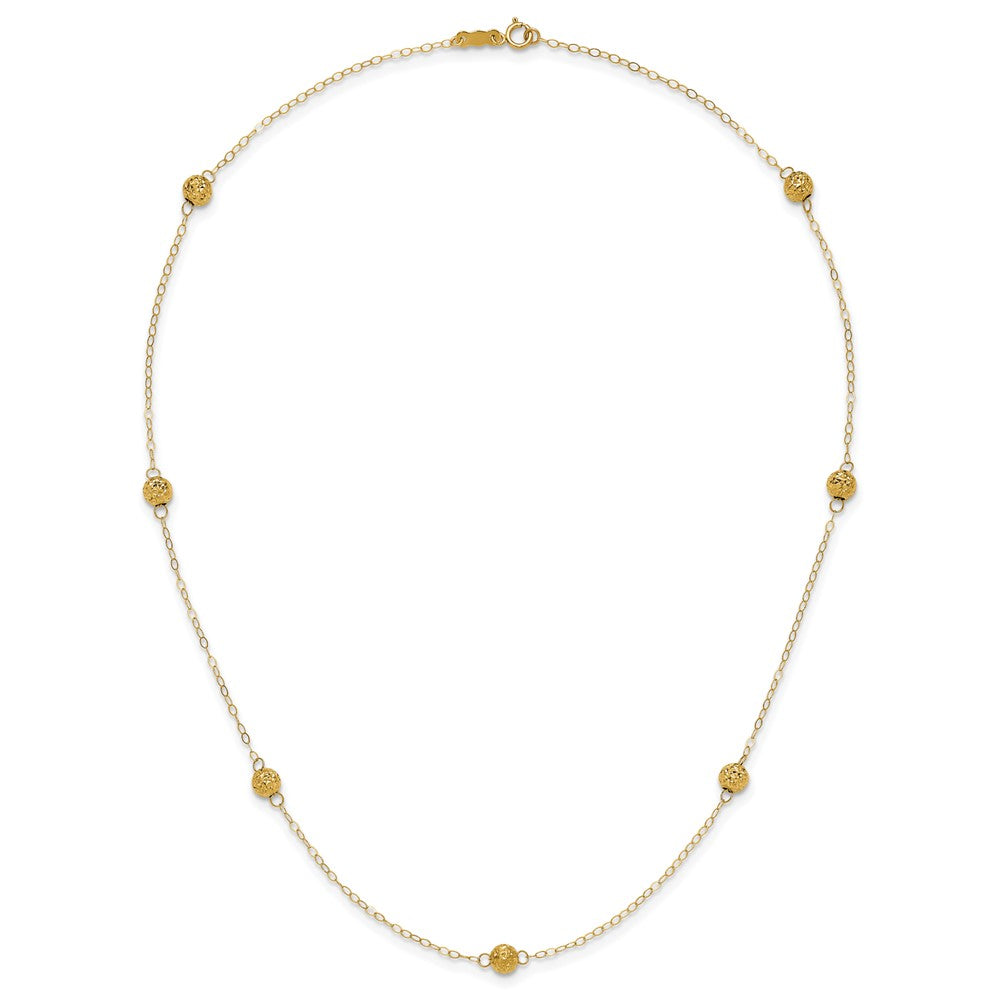 14k Polished Textured Beads 7-Station 18 inch Necklace