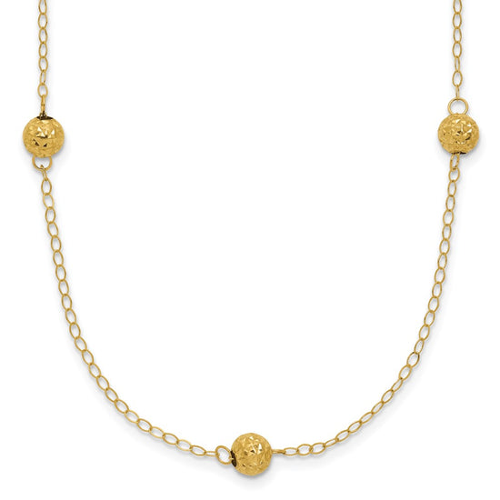 14k Polished Textured Beads 7-Station 18 inch Necklace