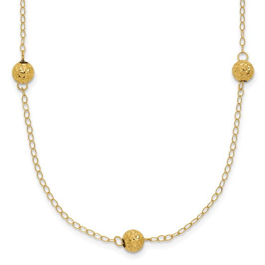 14k Polished Textured Beads 7-Station 18 inch Necklace