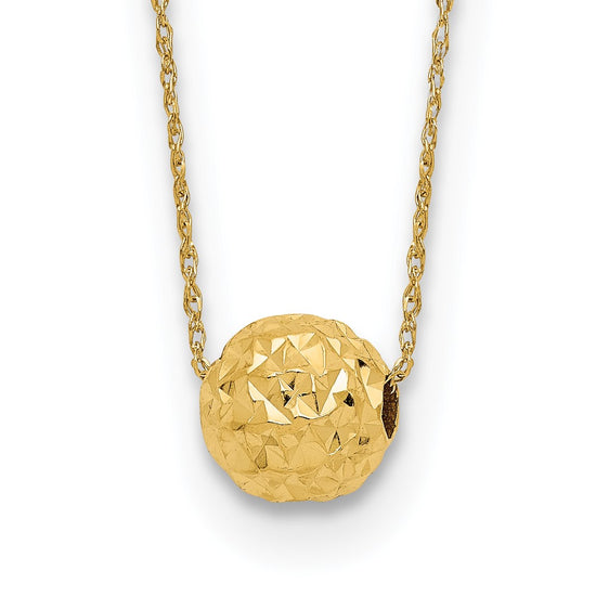 14k Polished Textured 6mm Bead 18 inch Necklace