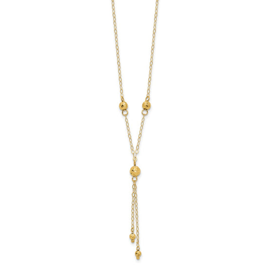 14k Diamond-cut Bead 16 inch Lariat Necklace Plus 2 inch Extension