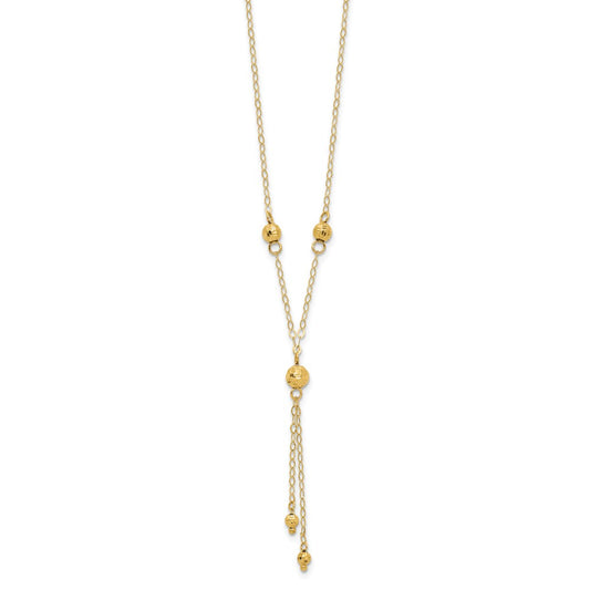 14k Diamond-cut Bead 16 inch Lariat Necklace Plus 2 inch Extension
