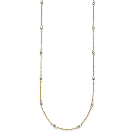 14K Two-tone Ropa Chain and Mirror Beads 16 inch Station Necklace Plus 2 inch Extender