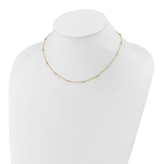 14K Two-tone Ropa Chain and Mirror Beads 16 inch Station Necklace Plus 2 inch Extender