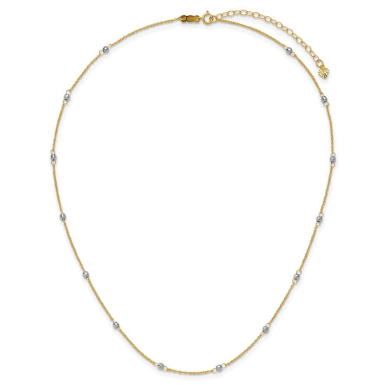 14K Two-tone Ropa Chain and Mirror Beads 16 inch Station Necklace Plus 2 inch Extender