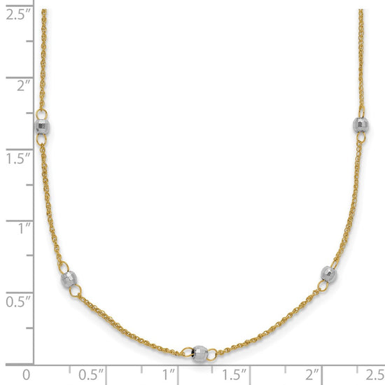 14K Two-tone Ropa Chain and Mirror Beads 16 inch Station Necklace Plus 2 inch Extender