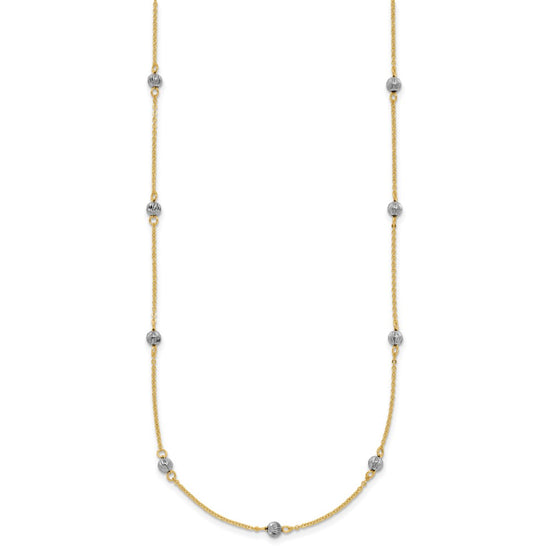 14K Two-tone Diamond-cut Beads 16 inch Station Necklace Plus 2 inch Extender