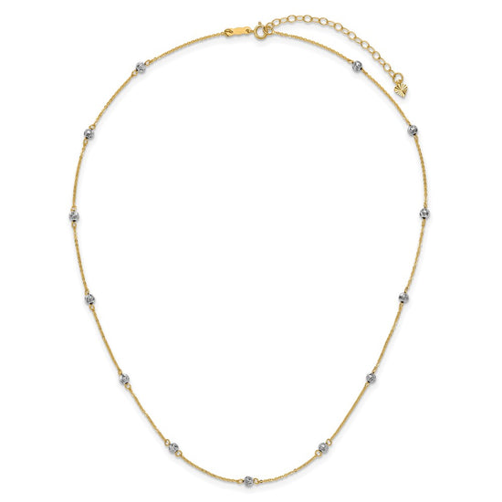 14K Two-tone Diamond-cut Beads 16 inch Station Necklace Plus 2 inch Extender